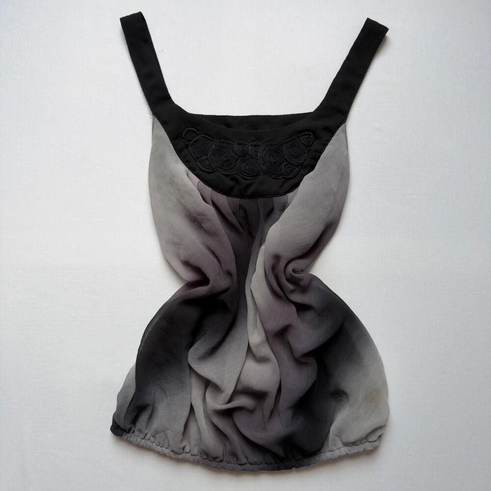 Vintage Y2K Wrapper Sheer Ombre Mesh Embroidered Top Size L